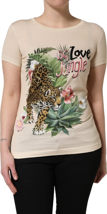 Dolce & Gabbana Dolce & Gabbana Beige Jungle Print Cotton Round Neck T-Shirt