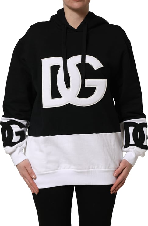 Dolce & Gabbana Dolce & Gabbana BlackWhite Appliqué Hooded Sweatshirt Sweater