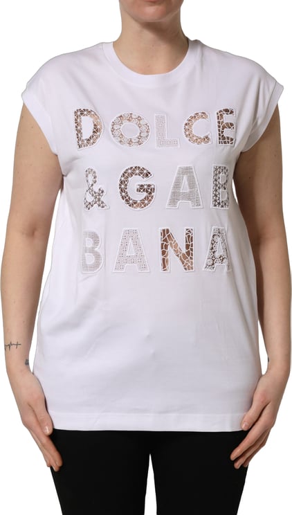 Dolce & Gabbana Dolce & Gabbana White Logo Round Neck Sleeveless T-shirt