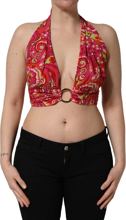 Dolce & Gabbana Dolce & Gabbana Red Paisley Silk Halter Neck Crop Tank Top