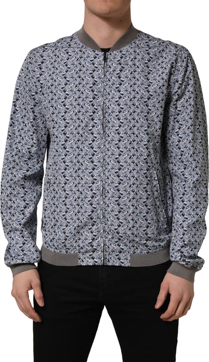 Dolce & Gabbana Dolce & Gabbana Light Blue Cotton Car Print Bomber Jacket