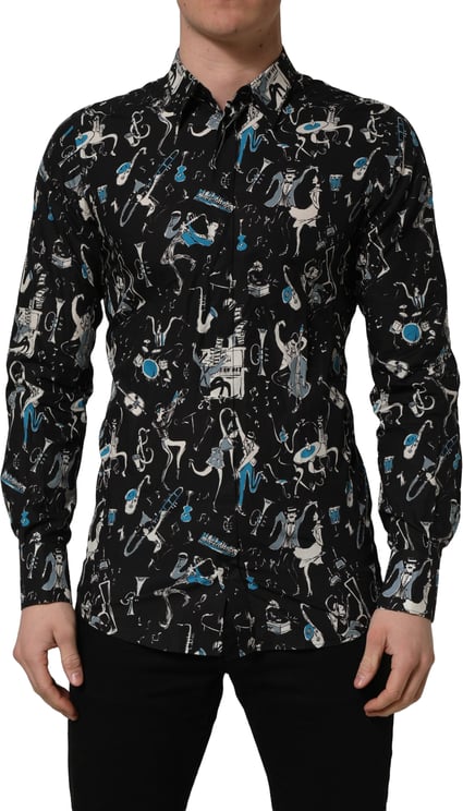 Dolce & Gabbana Dolce & Gabbana Black Jazz Club Cotton GOLD Fit Dress Shirt