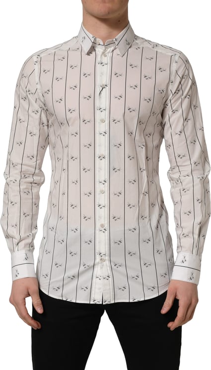 Dolce & Gabbana Dolce & Gabbana White Bee Print Cotton GOLD Fit Dress Shirt