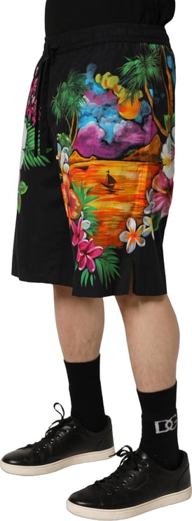 Dolce & Gabbana Dolce & Gabbana Black Cotton Tropical Floral Bermuda Shorts