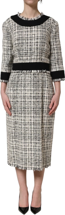 Dolce & Gabbana Dolce & Gabbana Multicolor Bouclé Tweed Frayed Trim Midi Dress