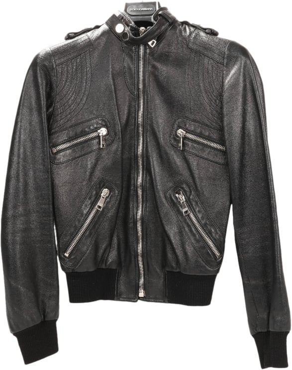 Dolce & Gabbana Dolce & Gabbana Black Leather and Leopard Biker Jacket, Size 38