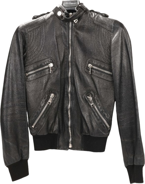 Dolce & Gabbana Dolce & Gabbana Black Leather and Leopard Biker Jacket, Size 38