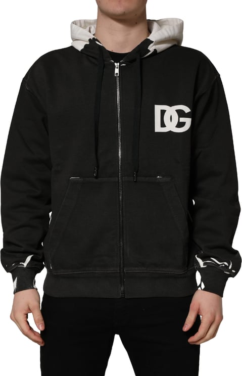 Dolce & Gabbana Dolce & Gabbana Black Cotton Logo Hooded Full Zip Sweater