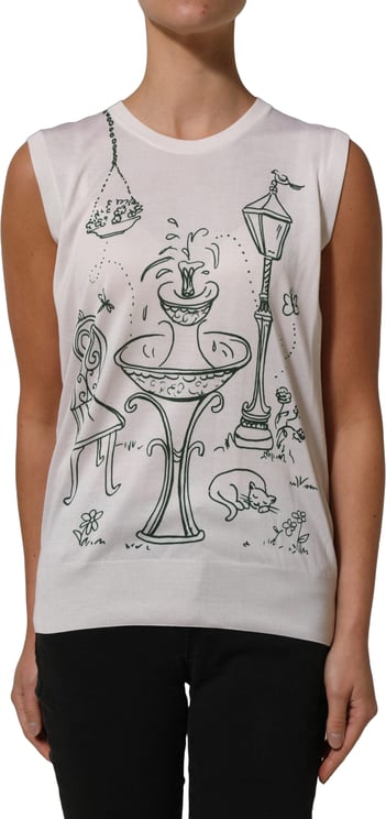 Dolce & Gabbana Dolce & Gabbana White Silk Knit Garden Fountain Print Tank Top