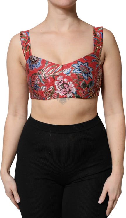 Dolce & Gabbana Dolce & Gabbana Red Floral Brocade Cropped Bustier Corset Top
