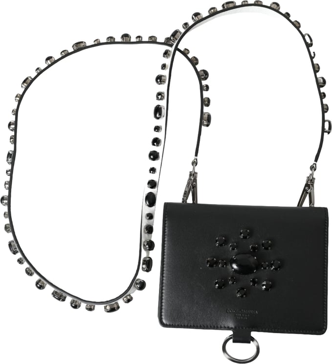 Dolce & Gabbana Dolce & Gabbana Black Leather Crystal Embellished Card Holder Wallet