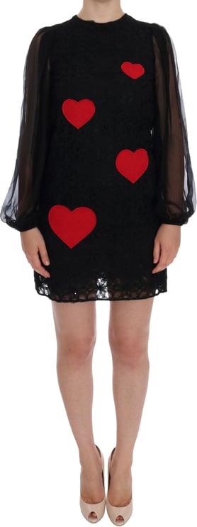 Dolce & Gabbana Dolce & Gabbana Black Lace Red Heart Shift Dress