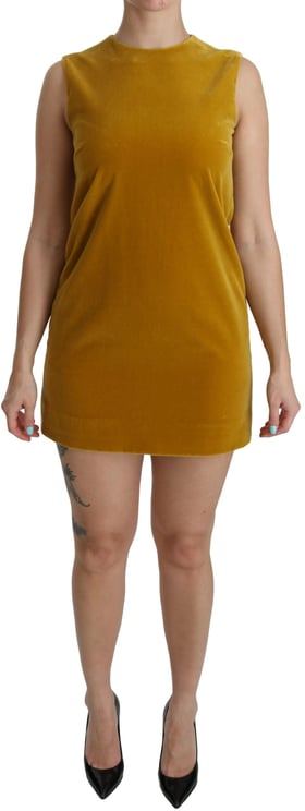 Dolce & Gabbana Dolce & Gabbana Mustard Velvet Stretch Shift Mini Dress