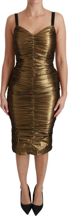 Dolce & Gabbana Dolce & Gabbana Gold Metallic Stretch Bodycon Ruched Dress