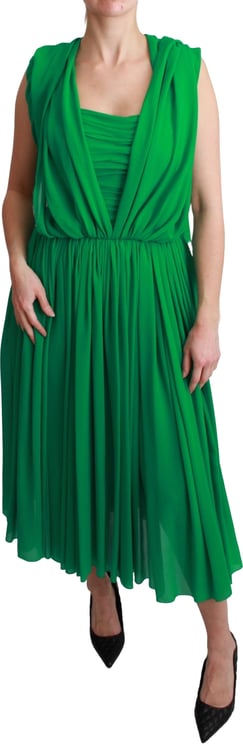 Dolce & Gabbana Dolce & Gabbana 100% Silk Green Sleeveless Pleated Maxi Dress