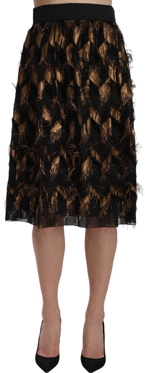 Dolce & Gabbana Dolce & Gabbana Black Gold Fringe Metallic Pencil A-line Skirt
