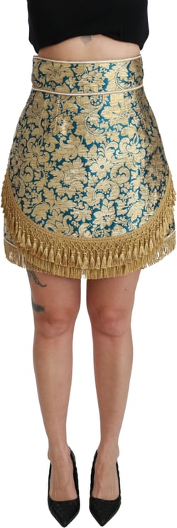 Dolce & Gabbana Dolce & Gabbana Blue High Waist Jacquard Tassel Gold Skirt