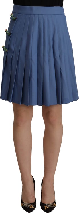 Dolce & Gabbana Dolce & Gabbana Blue Embellished Pleated Mini Skirt Wool