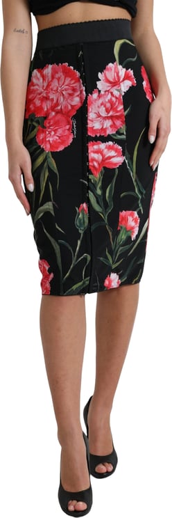Dolce & Gabbana Dolce & Gabbana Black Carnation Pencil Cut Knee Length Skirt