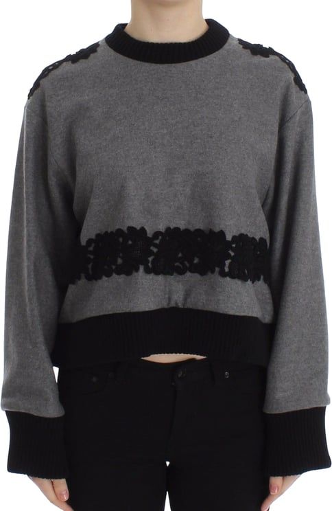 Dolce & Gabbana Dolce & Gabbana Gray Black Lace Wool Cashmere Sweater