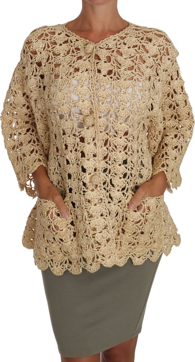 Dolce & Gabbana Dolce & Gabbana Beige Cardigan Crochet Knitted Raffia Sweater