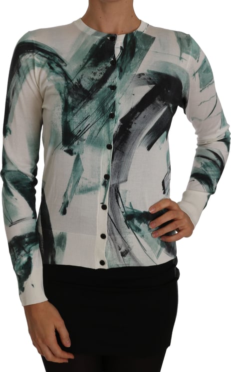 Dolce & Gabbana Dolce & Gabbana White Silk Cardigan Lightweight Paint Stroke Sweater