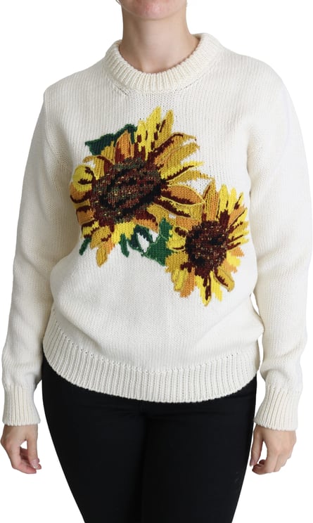Dolce & Gabbana Dolce & Gabbana White Floral Wool Pullover Sunflower Sweater