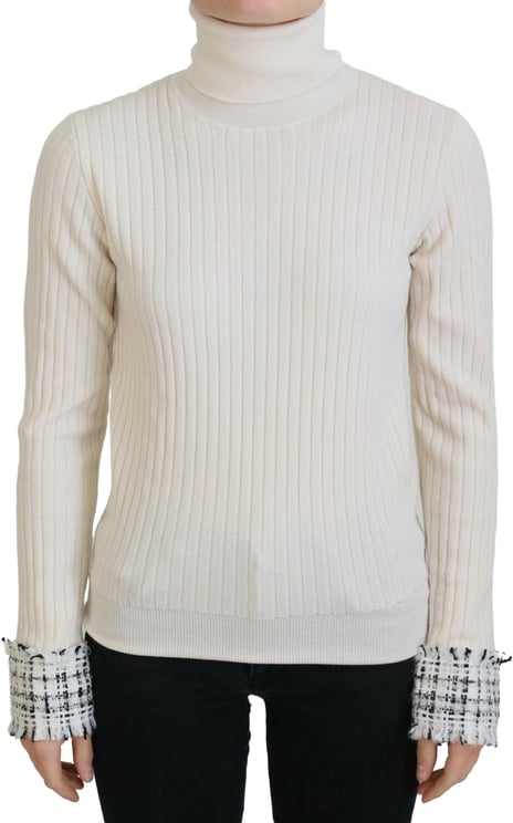 Dolce & Gabbana Dolce & Gabbana Ivory Turtleneck Distressed Cuff Pullover Sweater