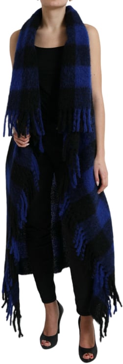 Dolce & Gabbana Dolce & Gabbana Black Blue Buffalo Check Poncho Coat Sweater