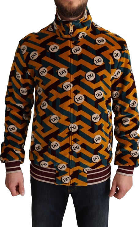 Dolce & Gabbana Dolce & Gabbana Multicolor Velvet DG Logo Mens Sweater Jacket