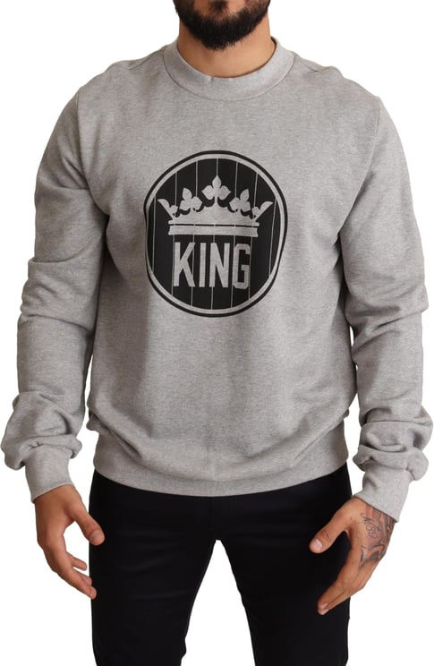 Dolce & Gabbana Dolce & Gabbana Gray Crown King Print Cotton Sweater