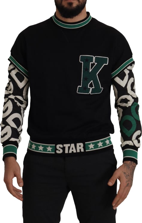 Dolce & Gabbana Dolce & Gabbana Black Green Cotton KING Star Crewneck Pullover Sweater