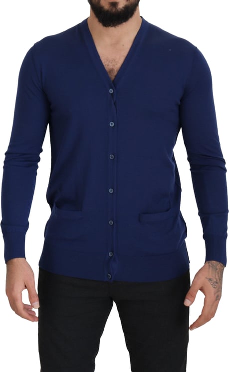 Dolce & Gabbana Dolce & Gabbana Blue Wool V-neck Button Down Cardigan Sweater