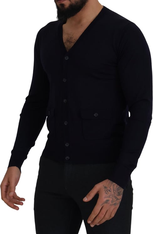 Dolce & Gabbana Dolce & Gabbana Blue Wool STAFF Down Cardigan Sweater