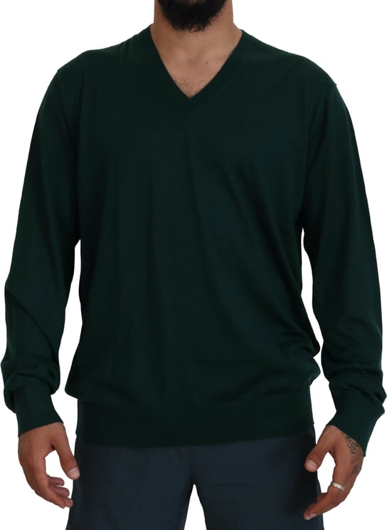 Dolce & Gabbana Dolce & Gabbana Green Cashmere V-neck Pullover Sweater