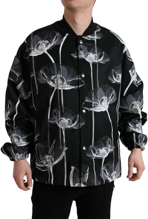 Dolce & Gabbana Dolce & Gabbana Black Floral Print Wool Button Down Bomber Jacket