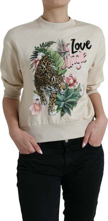 Dolce & Gabbana Dolce & Gabbana Beige Jungle Printed Cotton Pullover Sweater