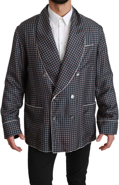 Dolce & Gabbana Dolce & Gabbana Navy Blue Patterned Double Breasted Coat Jacket