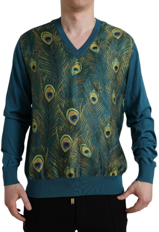 Dolce & Gabbana Dolce & Gabbana Green Peacock Feather Pullover Sweater