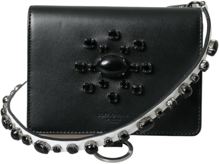 Dolce & Gabbana Dolce & Gabbana Black White Leather Crystal Embellished Cardholder Wallet