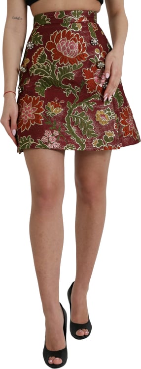 Dolce & Gabbana Dolce & Gabbana Maroon Floral Jacquard A-line Mini Skirt