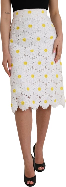 Dolce & Gabbana Dolce & Gabbana White Floral Pencil Straight Lace Skirt
