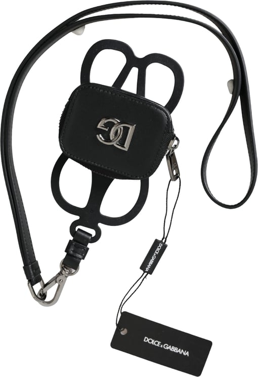 Dolce & Gabbana Dolce & Gabbana Black Calfskin Leather DG Logo Coin Purse Lanyard Wallet