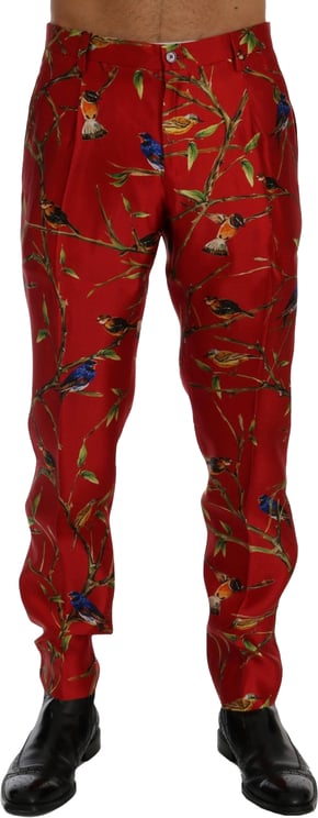 Dolce & Gabbana Dolce & Gabbana Red Silk Bird Print Dress Pants