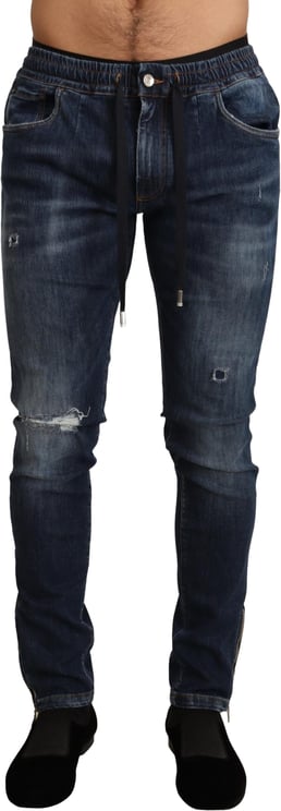 Dolce & Gabbana Dolce & Gabbana Blue Cotton Stretch Tattered Denim Jeans