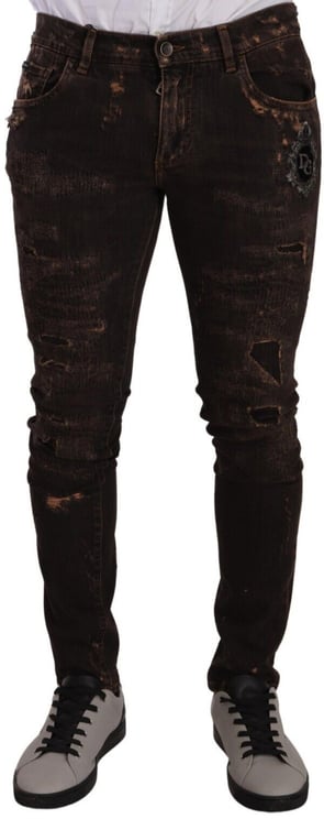 Dolce & Gabbana Dolce & Gabbana Brown Distressed Slim Fit Skinny Denim Jeans