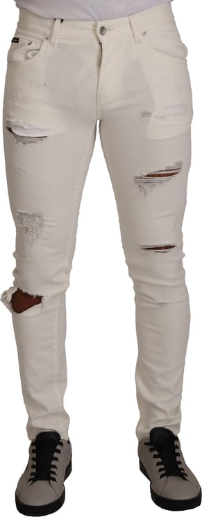 Dolce & Gabbana Dolce & Gabbana White Tattered Skinny Cotton Men Denim Jeans