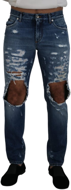 Dolce & Gabbana Dolce & Gabbana Blue Cotton Tattered Men Denim Jeans