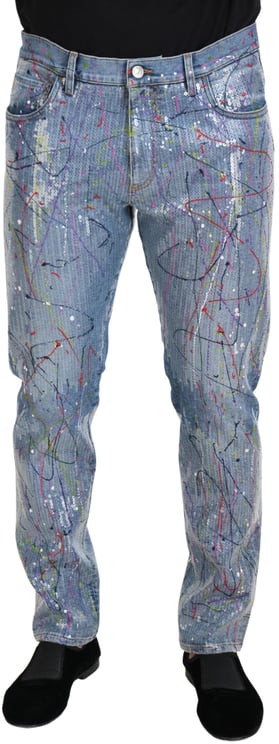 Dolce & Gabbana Dolce & Gabbana Blue Cotton Color Splash Print Denim Jeans