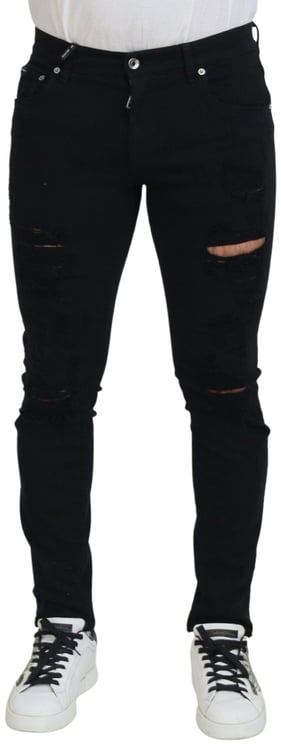 Dolce & Gabbana Dolce & Gabbana Black Slim Fit Tattered Denim Cotton Jeans